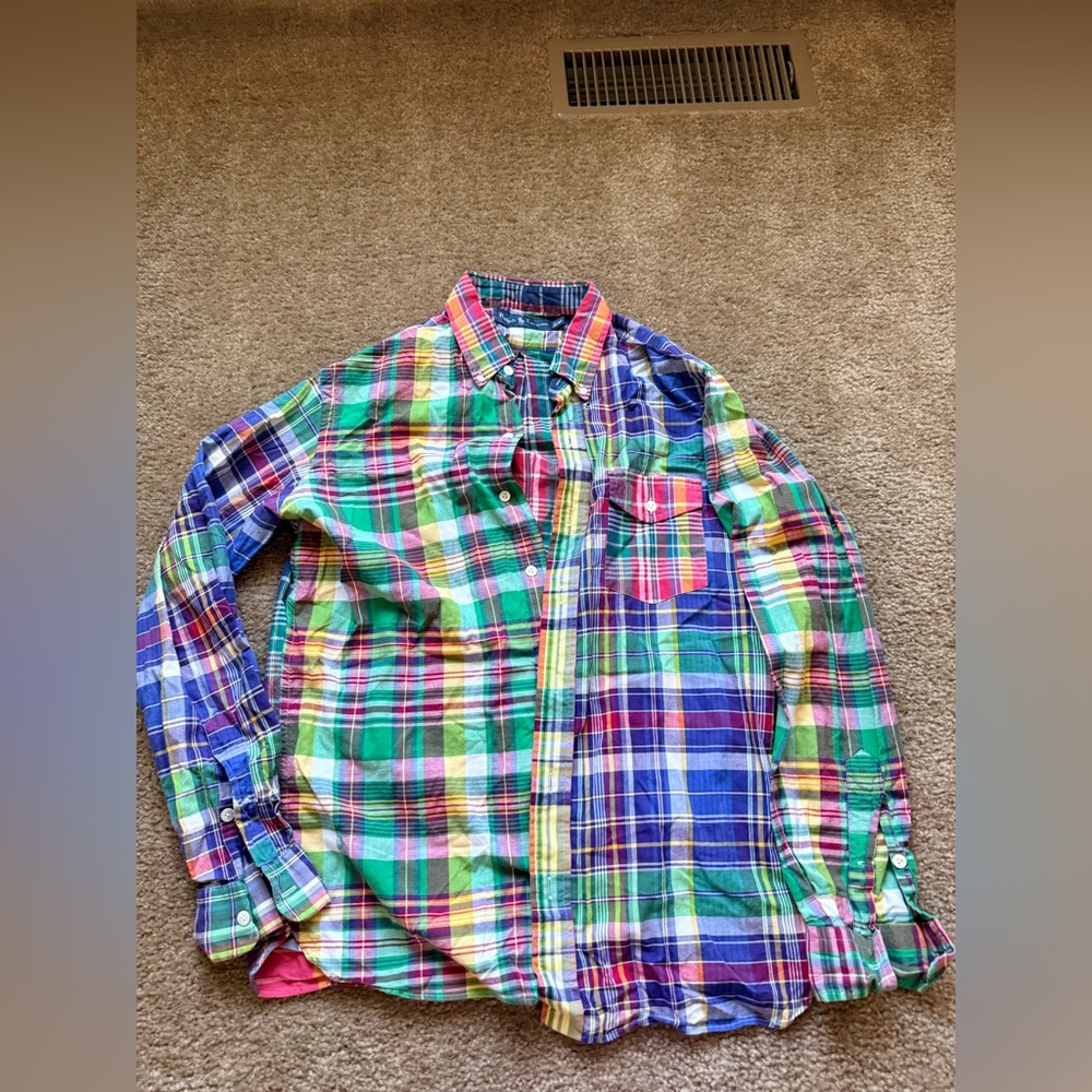 Polo Ralph Lauren Men’s Classic Fit patchwork madras Plaid Button Down Shirt Sz